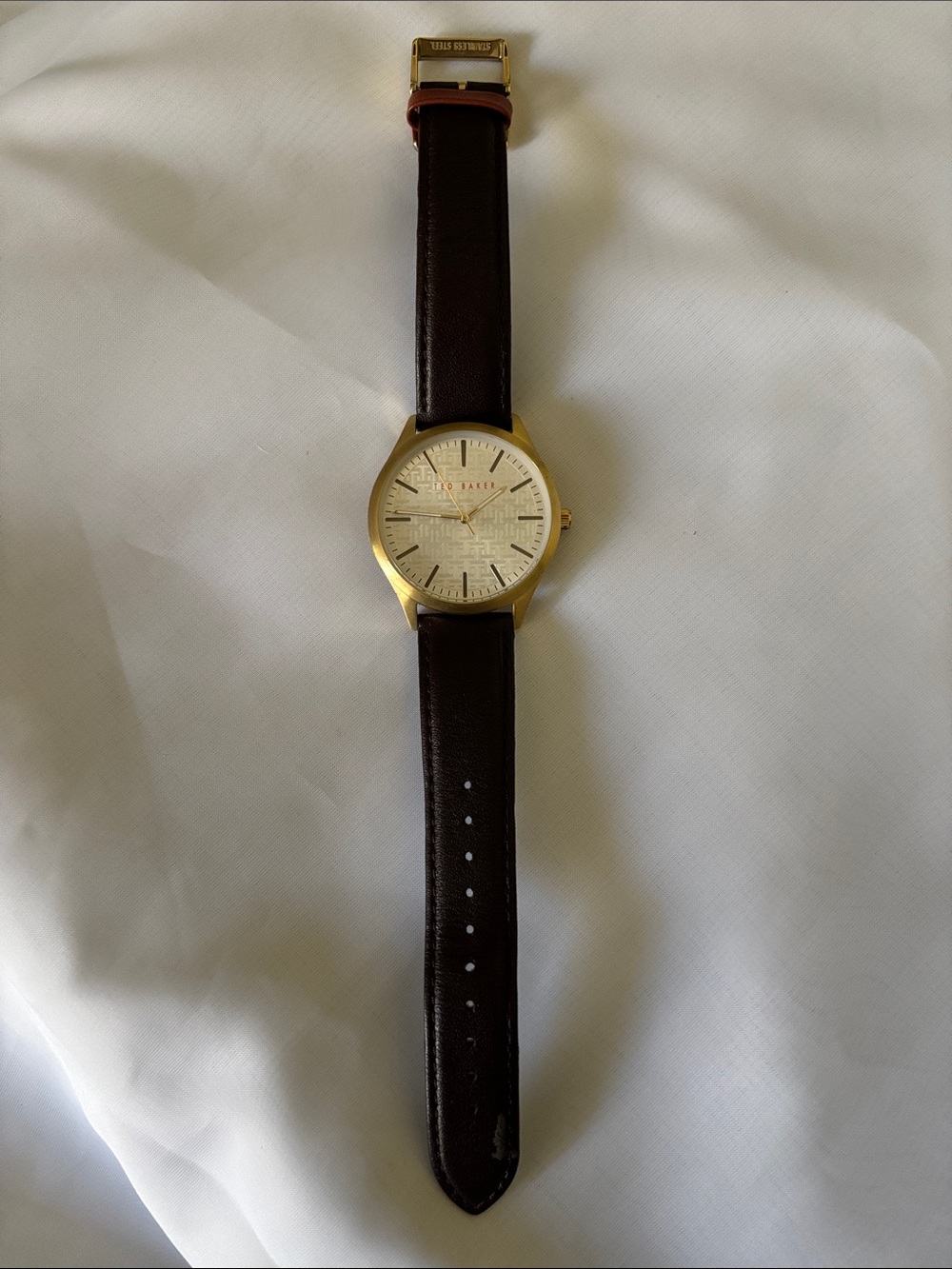 Ted Baker Gold Case Watch with Dark Brown Leather Strap
